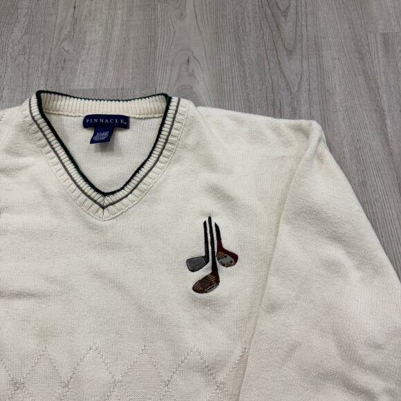 Vintage Pinnacle Golf Sweater Men's Extra Large XL Cream 90s Golfing USA Made - Picture 2 of 8